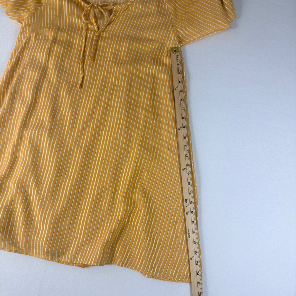 Hinge Yellow Striped Metallic Flutter Sleeve Mini Dress - Picture 5 of 11